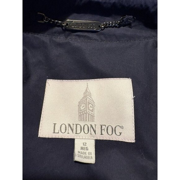 LONDON FOG Classic Trench Coat Old Money Quiet Luxury Navy Blue Raincoat Size 12 - Picture 7 of 9